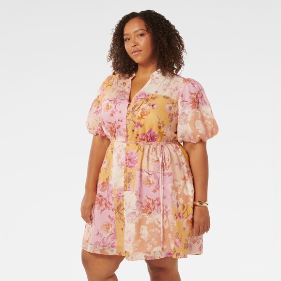 Ever New Dresses & Skirts - Ever New Floral Puff-Sleeve Pink & Mustard Mini Dress NWT Size 14